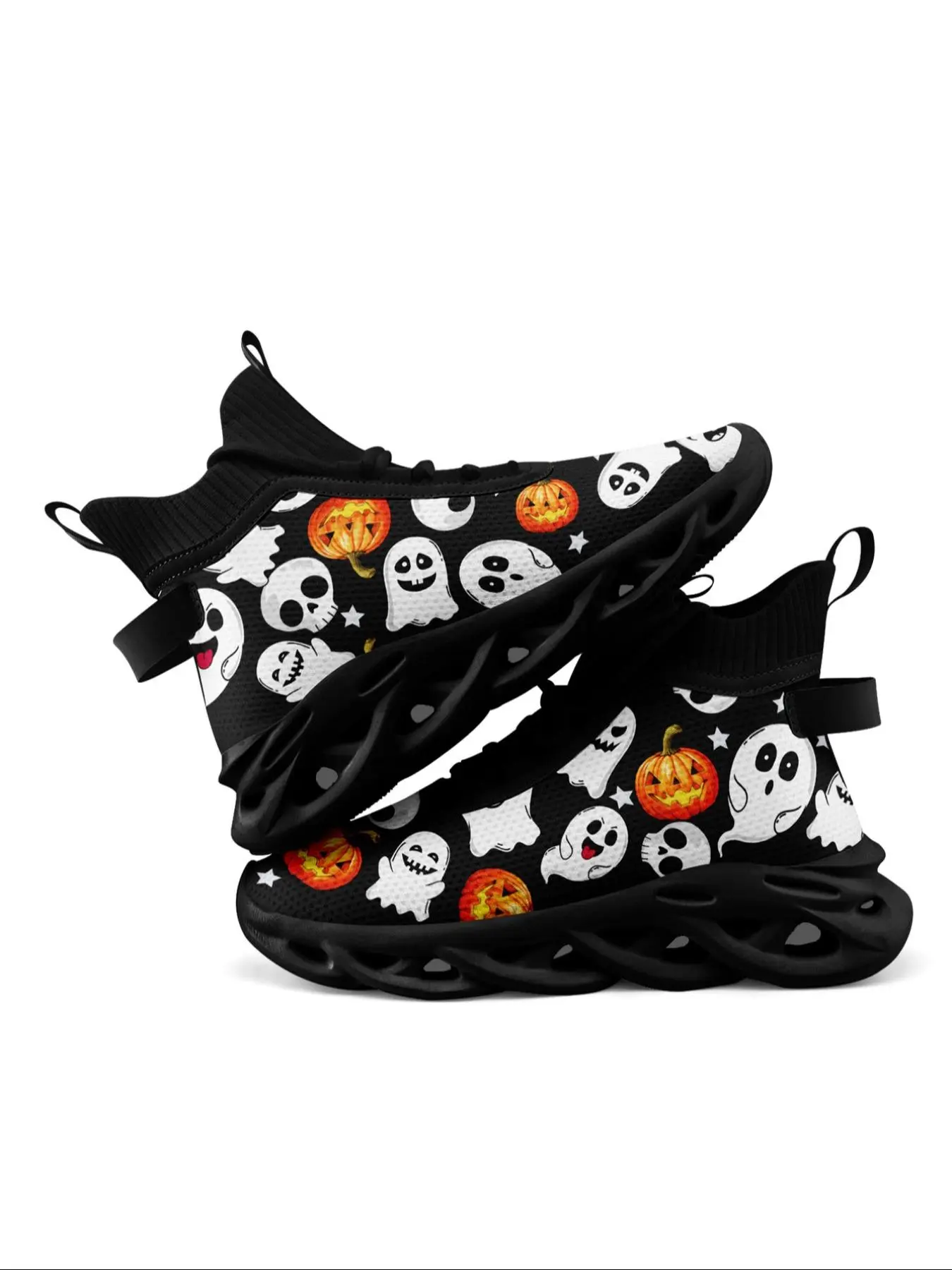 Men's Halloween Themed Lace Up Platform Sneakers, Casual Comfortable Breathable Lightweight Sports Running Shoes, Male All-match Round Toe Shoes for Daily Wear
