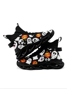 Men's Halloween Themed Lace Up Platform Sneakers, Casual Comfortable Breathable Lightweight Sports Running Shoes, Male All-match Round Toe Shoes for Daily Wear, Fashionable Running Shoes