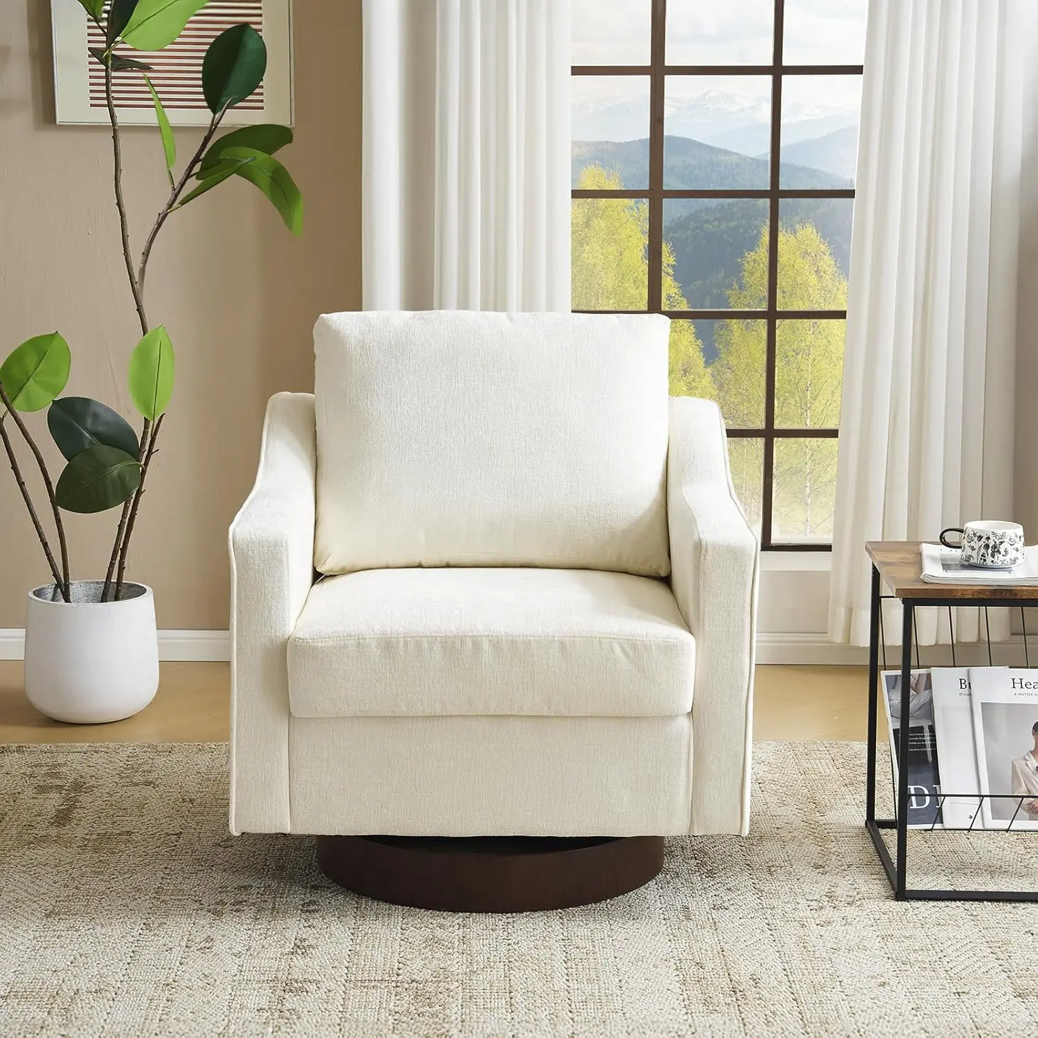 VINGLI Mid-Century Modern Chenille 360° Swivel Tub Accent Chair, Upholstered Armchair with Track Arms, Mid Century Chairs for Living Room, Bedroom