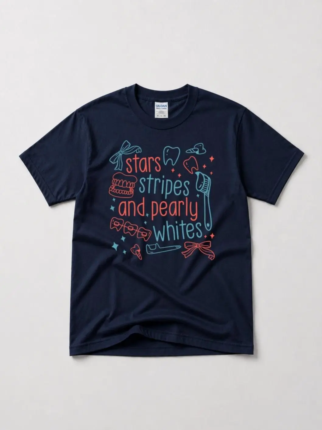 Women's Breathable T-Shirt - Star Stripes & Pearly Whites Design, 4th of July Patriotic Top for Dental Professionals, Everyday Wear
