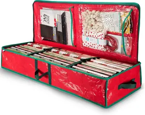 Wrapping Paper Storage Containers 40 Inch Gift Wrapping Organizer Storage W/Interior Pockets - Fits 24 Standard Rolls of Wrapping Paper, Bows, and Ribbons