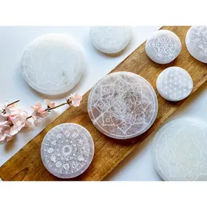 Engraved Selenite Round Charging Plate