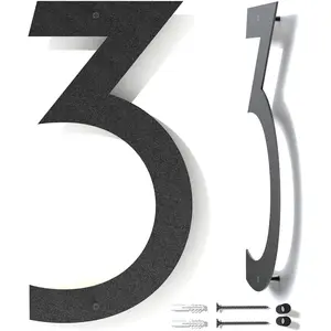 12 Inch Modern Black Coated Floating Metal Numbers for Outside - Rust-Proof,  for Mailbox or House