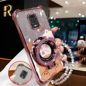 1 Piece Stylish M2 ProPink little pig with Circular stand and transparent beads lanyard Pattern Comfortable feel Case Suitable For Poco M2 ProPhone Cases With Durable Ideal For Casual
