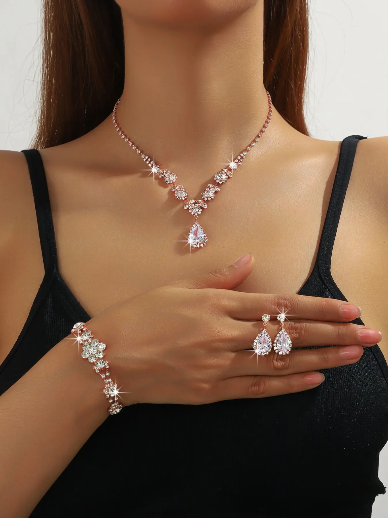 Elegant Bridal Jewelry Set For Wedding, Luxury High-End Flower Necklace Bracelet Earrings Three-Piece Suite, Perfect Wedding Accessory, Wedding Sets