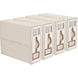 Beige & Grey Foldable Bed Sheets Set Organizers and Storage - 4 Pack, Includes King & Queen Size, Linen Fabric, Window Access, Bedding Storage Box