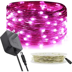 Wire Fairy Lights Plug in 33 Ft 100 LED String Lights with Spool, Pink
