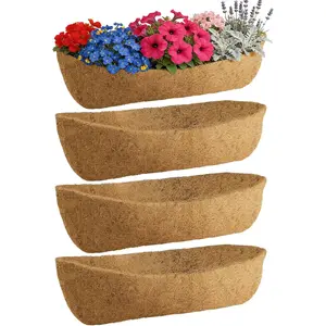 36in Arched Coco Liners for Window Planter Box - 4 Pack   Coconut Coir Fiber Liner Replacement for Deck Flower Box, Garden Railing Fence Trough, Wall Planter Basket