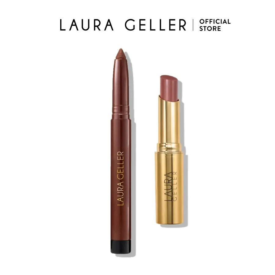 Laura Geller Everyday Eye & Lip Kit 2PC Kajal Eyeliner Dark Brown Kohl & Jelly Balm Hydrating Lip Color for Polished Eyes & Hydrated Lips