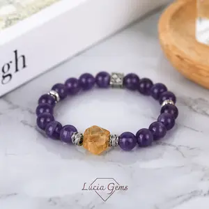 Lucia Gems Lavender Haze Bracelet - Natural Amethyst & Citrine - Healing Energy - Black Friday Deal- Holiday Gift - Christmas Gift - Trending ltem Under $30- Free Deluxe Gift Box - Ideal for Youth & Adults