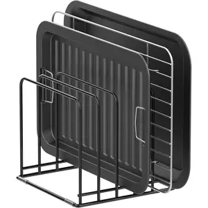 Steel 5-Slot Kitchen Cabinet Organizer Cookware Holder Rack for Skillets Baking Tray Chopping Board Baking Pan, 1 PC
