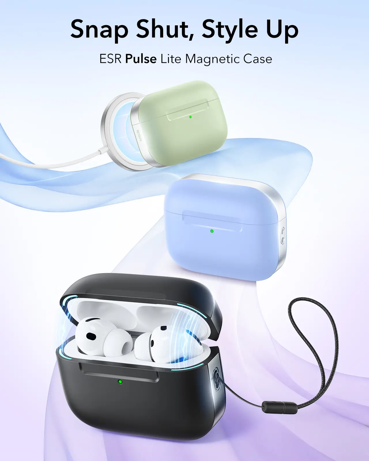 ESR for AirPods Pro 3 Case, Magnetic Locking Lid, Full Drop Protection, MagSafe Compatible, Protective Cover with Lanyard, Pulse Series