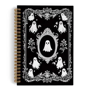 QLMX Gothic Ghosts Spiral Notebook, Witchy Goth Ghost Journal Notebook, Halloween Spooky Ghost Notebooks for School Work, Dark Academia Office Supplies Gifts for Women Men, 5.5x8.3 Inch