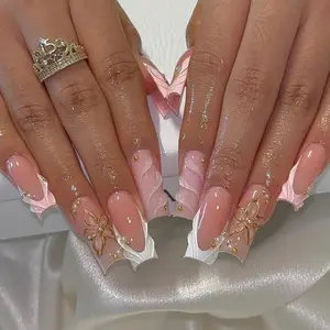 AURÉA Pink Princess 3D Flower Press On Nails| Handmade Luxury Gold Filigree & Pearl Nail Art| Fairycore Bridal Sweet Nails