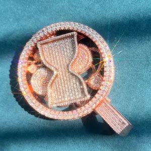 Customized rose gold hourglass jewelry VVS rotatable and maneuverable hip-hop hourglass ice personalized customized full diamond pendant, hip-hop street culture jewelry