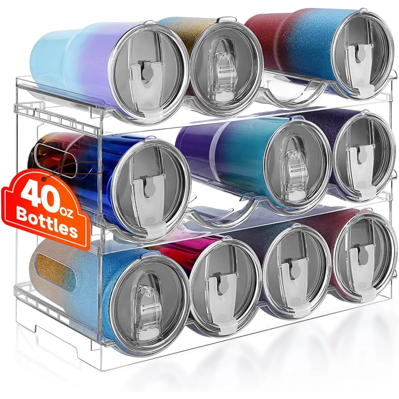 Large Compartment Water Bottle Organizer Rack,3 Pack Stackable Tumbler Storage for Kitchen Fridge Cabinet Organization and Storage,/Drink/Water Bottle Storage Organizer