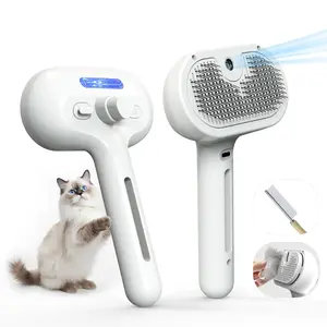 Pet  Brush with  Mist Spray - Gentle Deshedding Tool for Cats & Dogs, Pet Steam BrushReduces Shedding, Soft Bristles, Promotes  Coat-Comes with a hair smoothing comb-White