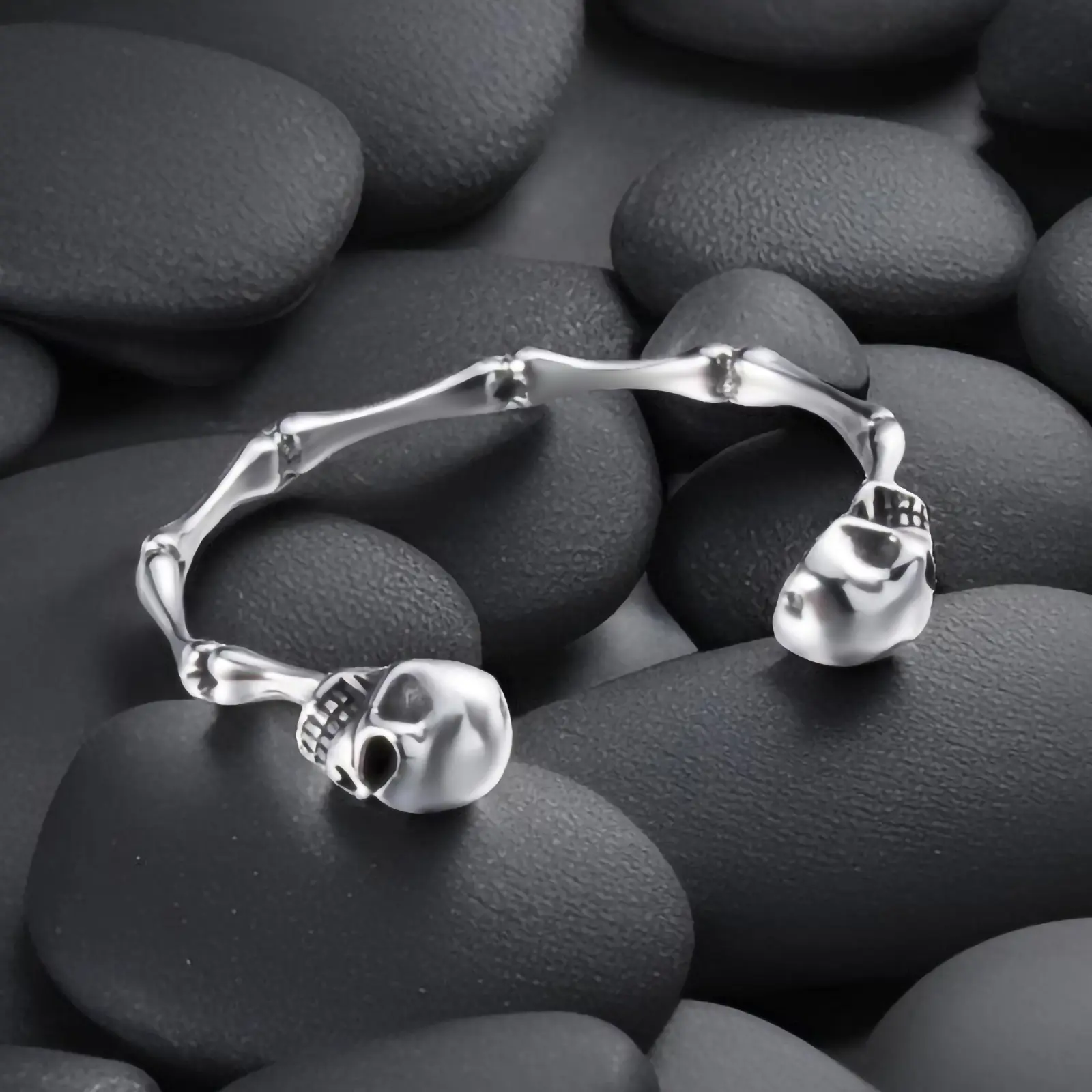 Vintage Gothic Skull Cuff Bracelet Skeleton Bones Bracelets Stainless Steel Silver Biker Jewelry Adjustable