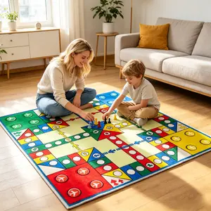 Giant Ludo Game Mat - Family Floor Board Game with Wooden Pieces & Dice, Indoor & Outdoor Play
