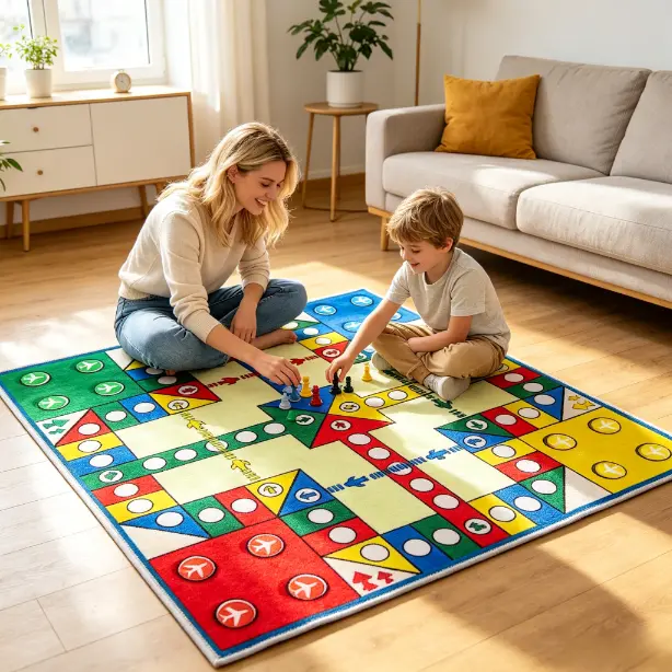 Giant Ludo Game Mat - Family Floor Board Game with Wooden Pieces & Dice, Indoor & Outdoor Play