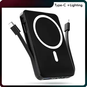 10000mAh MagSafe Magnetic Wireless Portable Charger with Stand, 22.5W PD Fast Charging, Built-in USB-C Lightning Cables, LED Display Phone Holder for iPhone 17/16/15/14/13/12 & Android, Hands-Free Cable Charging Mobile Accessories