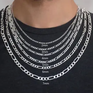 Silver Figaro Chain - 3mm Thickness, 24 Inches Long, Unisex Accessory for Adults, Durable Material, Versatile Design for Any Occasion