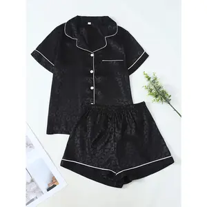 Luxurious Women's Black Silk Satin Pajama Set Soft Alluring Design Ultimate Comfort Sleepwear 2 Piece Polyester Homewear Pjs