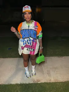 Women's Vintage Graphic Print Drop Shoulder Loose Fit Knit Tee Dress, Casual Long Sleeve Round Neck Short Dress for Fall & Winter, Women's Clothes for Daily Wear, Womenswear