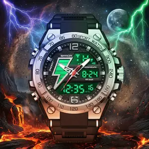 Men's Tactical Sports Watch, Dual Display Analog Digital Chronograph Military Wristwatch with Alarm, Luminous, 5ATM Waterproof, Shockproof Heavy Duty Silicone Band