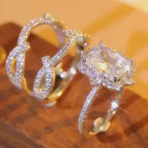 Sparkling Cross Princess CZ Ring for Women Golden Tone Full Cubic Zirconia Twisted Woven Band Design Luxurious Engagement Daily Party Jewelry Perfect Gift for Her Christmas New Year Valentine