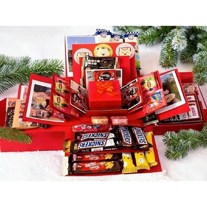 5-Story Surprise Ãxplosion Gift Boxwith Ribbon, Multi-Pocket Snack &Candy & Chocolate Storage, PerfectforBirthdays, Festivals, Holidays