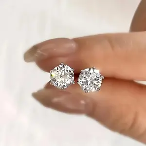 4ct Moissanite Stud Earrings - 2pcs 2ct*2, 8mm, S925 Sterling Silver, Screw Back - Exclusive Gift for Wedding, Birthday, Anniversary, New Year, Mother's Day moissanite earrings