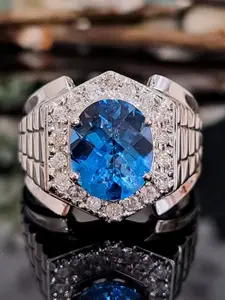 Men's Fashion Ring with Synthetic Sapphire Decoration, Perfect for Valentine's Day, Weddings, Anniversaries, Birthdays, All Seasons