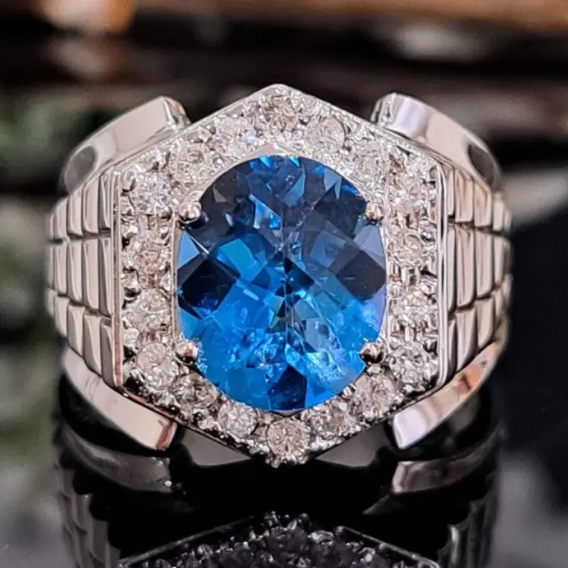 Men's Fashion Solitaire Ring with Synthetic Sapphire Decoration, Perfect for Valentine's Day, Weddings, Anniversaries, Birthdays, All Seasons, Jewelry Ring, Solitaire Engagement Rings, Artificial Gemstone Ring