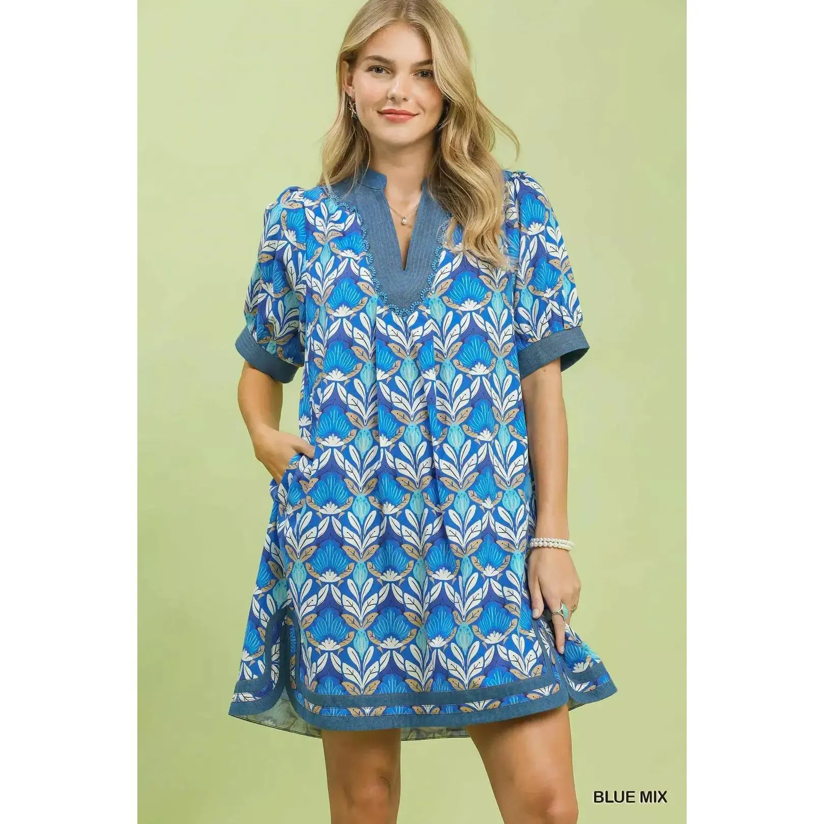 Umgee Mix Tile Print Mini Dress
