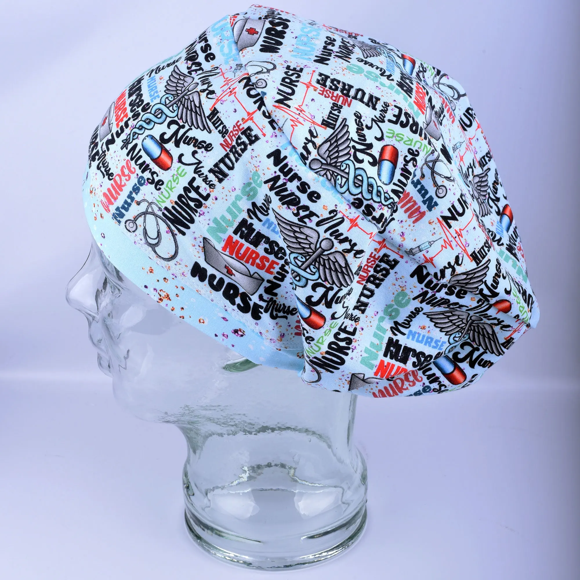 Scrub Cap Hats Women Euro Style Blue Nurse Scrub Cap Adjustable Stretch OR Hat for Nurses, Doctors & Vets