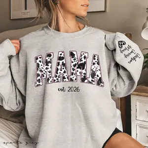 Custom Western Mama Cow Sweatshirt - Hoodie, Pregnancy Reveal Sweater, Baby Shower Gift, Personalized Mama Cowhide, Farmer Mom Mama Loves Her, Full Colors