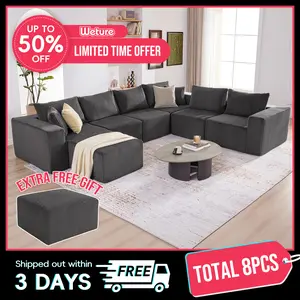 【4 packages】135.4" Cloud Couch Sectional, Sectional Sleeper Sofa with Deep Seat, Plush Corduroy U Shaped Boneless Couch, Convertible Modular Couches for Living Room, 7Seat