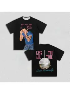 Harry Styles Kiss All The Time Album Polyester Neutral Shirt 2026 Summer O-neck Men's Y2k Hip Hop Short Sleeved T-shirt Fan Gift