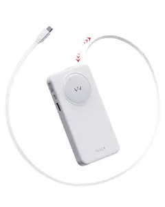 iWALK 10000mAh Slim Portable Charger, 30W PD Fast Charging Power Bank with Built-in Retractable USB-C Cable for iPhone 16/15 Series, Samsung Galaxy 25/24,Google Pixel,MacBook Air,White Compact Chargeable Device Smartphone power bank