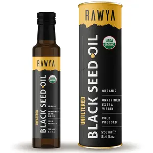 RAWYA Unfiltered Black Seed Oil USDA Organic Cold-Pressed Extra Virgin 8.4 Fl Oz Glass Bottle for Wellness & Beauty Nigella Sativa Rich Flavor