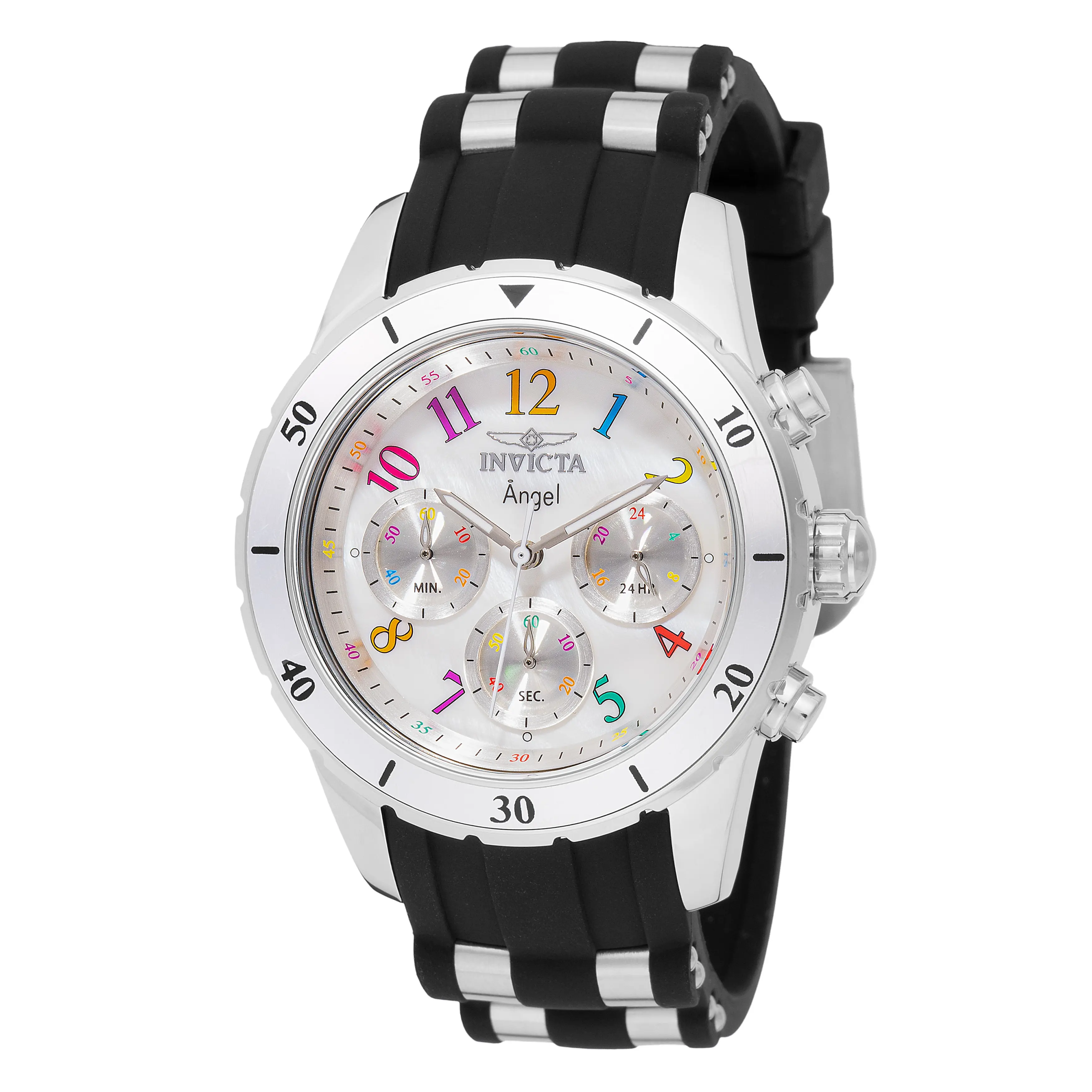 Invicta Women's 40mm Angel Quartz Chronograph MOP Dial Silicone Strap Watch