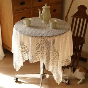 American Vintage Lace Tablecloth, Farmhouse Style Rectangular Dining Table Cover, Round Coffee Table Cloth, Elegant Home Decor