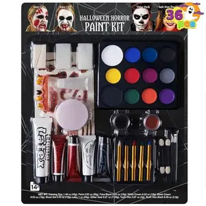 Halloween Makeup Kit 36PCS Face Paint & Body Paint Set with Fake Blood, Latex, Zombie, Vampire, Skeleton, Day of the Dead, Cosplay & Costume Party Supplies, Non-Toxic Washable Kids & Adults Horror Makeup, blood makeup,Witch makeup, Special effects makeup