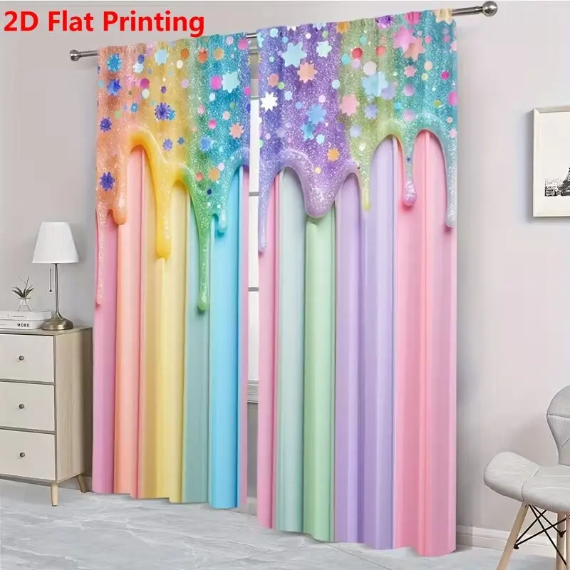 Colorful Star Print Bright Pattern Window Drapes, Window Curtain 2 Piece Set Modern Design, Durable Polyester Fabric, Ideal for Living Room Bedroom Kids' Room Home Decor, Home Decorative Curtain, Home Decoration Curtain