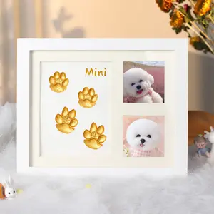 Pet Paw Print Keepsake Frame, DIY Clay Imprint Kit for Cats & Dogs, Wooden Photo Frame for Pet Memory