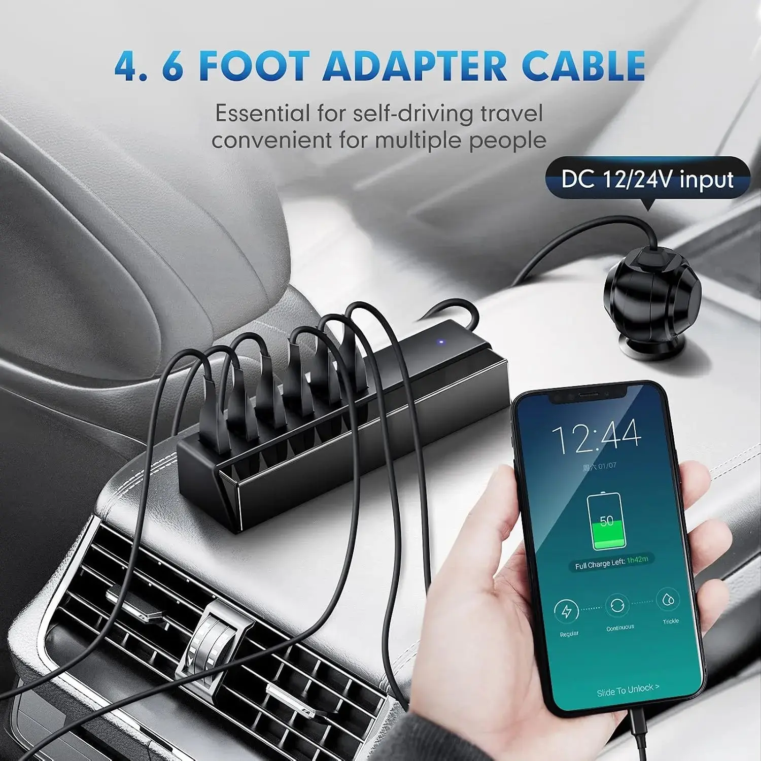 65W Output Fast Charge 6-Port USB Car Charger - Cigarette Lighter DC Adapter with Smart Identification, Compatible with iPhone, Android Devices, Tablets