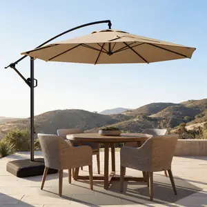 [Base Included] 10ft Offset Patio Umbrella with Base Included, Cantilever Offset Hanging Patio Outdoor Market Umbrella UPF50+ UV Protection with Easy Tilt and Crank for Pool Deck and Garden, Heavy Duty Canopy