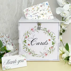 1 Set White Wedding Card Boxes with Lock, Romantic Floral Accents Gift Card Box, Elegant Gift Card Holder for Weddings, Engagements, Anniversaries and Baby Showers, Durable PVC Material, Bridal Party Decorations