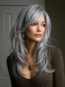 Topshe Mono Wig 6.5x5.5 HD Lace Front Silver Synthetic Fiber, Heat Resistant, Medium Length, No Bangs, Suitable for Various Occasions, Lace Frontal Wigs